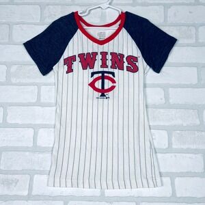 Minnesota Twins Brian Dozier 2 Pinstripe Raglan T-Shirt Kids Size M 7/8 White